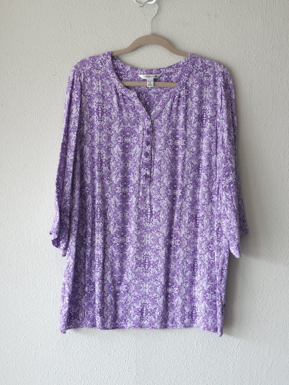 croft & barrow Lilac Printed Henley Blouse PLUS SIZE 2X